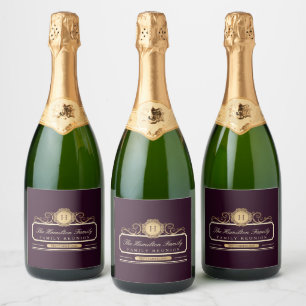 Étiquettes Pour Bouteilles De Vin Mousseux Elégante Famille Réunion Bourgogne Or