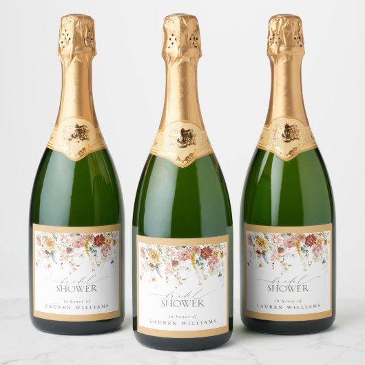 Étiquettes Pour Bouteilles De Vin Mousseux Elégante Fête des mariées d'aquarelle Fleur sauvag (Bouteilles)