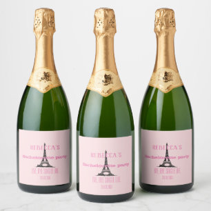 Étiquettes Pour Bouteilles De Vin Mousseux Elégante Fille Rose Paris Thème Bachelorette