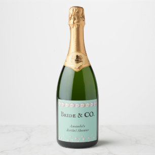 Étiquettes Pour Bouteilles De Vin Mousseux Elégante Mariée & Co Turquoise Blue Pearl Fête des