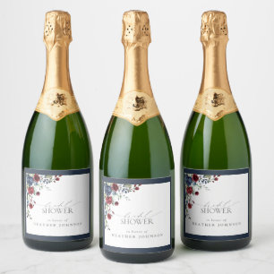 Étiquettes Pour Bouteilles De Vin Mousseux Elégante Marine Bleu Bourgogne Fête des mariées fl