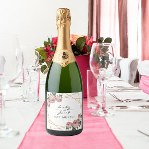 Étiquettes Pour Bouteilles De Vin Mousseux Elégante Parties scintillant or Mariage floral ros