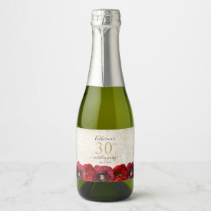 Étiquettes Pour Bouteilles De Vin Mousseux Elégante Rose rouge Floral Gold 30e fête d'anniver