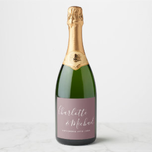 Étiquettes Pour Bouteilles De Vin Mousseux Élégante signature mauve mariage