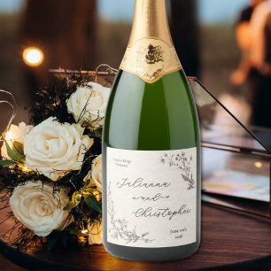 Étiquettes Pour Bouteilles De Vin Mousseux Élégantes Fleurs Sauvages Rustiques Script