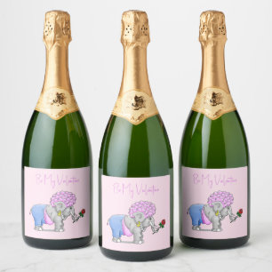 Étiquettes Pour Bouteilles De Vin Mousseux Éléphant de la Saint-Valentin