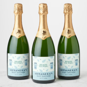 Étiquettes Pour Bouteilles De Vin Mousseux Elle est prête à éclater Blue Boho Kawaii Soda