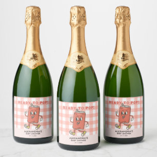 Étiquettes Pour Bouteilles De Vin Mousseux Elle est prête à éclore Baby Shower Gingham Rouge