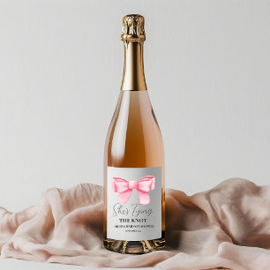 Étiquettes Pour Bouteilles De Vin Mousseux Elle noue la Fête des mariées rose Bow