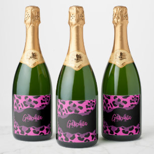 Étiquettes Pour Bouteilles De Vin Mousseux Empreinte de léopard rose et violet