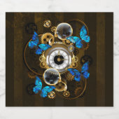 Étiquettes Pour Bouteilles De Vin Mousseux Engrenages à vapeur et papillons bleus (Étiquettes simples)