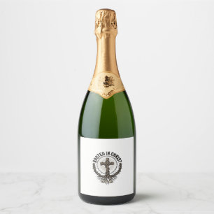 Étiquettes Pour Bouteilles De Vin Mousseux Enraciné dans le Christ Croix Gravure Vintage Chré