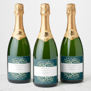 Étiquettes Pour Bouteilles De Vin Mousseux Étiquettes de mariage Teal Eucalyptus Ensemble pou