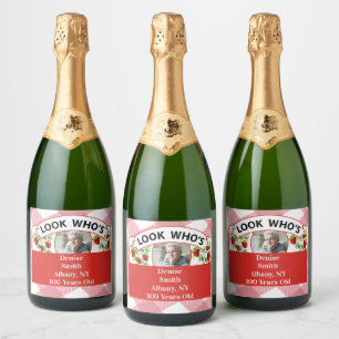 Étiquettes Pour Bouteilles De Vin Mousseux Étiquettes de vin effervescent pour 100e anniversa