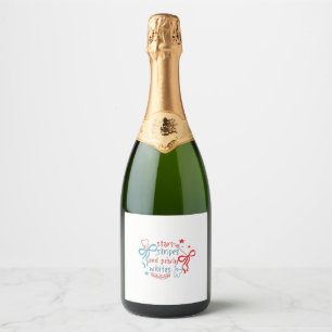 Étiquettes Pour Bouteilles De Vin Mousseux Étoiles et rayures et blanc précoce 4 juillet