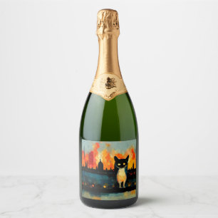 Étiquettes Pour Bouteilles De Vin Mousseux Evil Cat veut voir le monde brûler 01