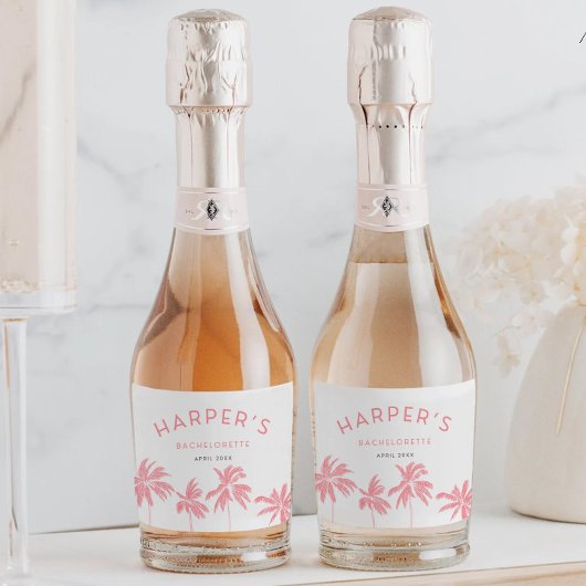 Étiquettes Pour Bouteilles De Vin Mousseux EVJF à Palm Springs Rose Tropical
