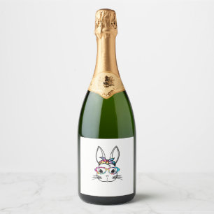 Étiquettes Pour Bouteilles De Vin Mousseux Face De Lapin Mignonne Avec Lunettes De Teinture T