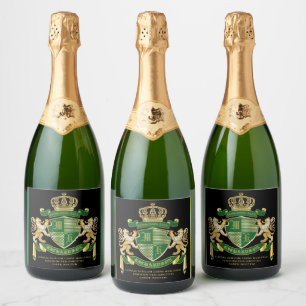 Étiquettes Pour Bouteilles De Vin Mousseux Faites votre propre blouse d'armoiries Green Gold 