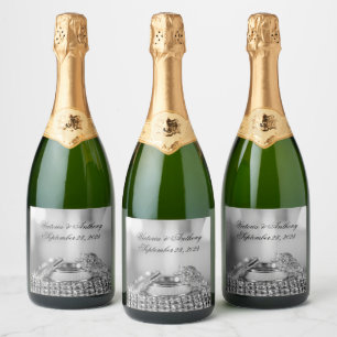 Étiquettes Pour Bouteilles De Vin Mousseux Faux Silver Mariage Nom élégant Date Script