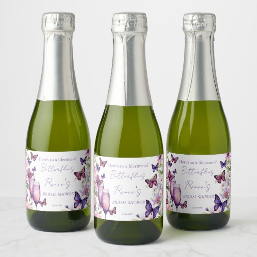 Étiquettes Pour Bouteilles De Vin Mousseux Faveurs de shower de mariage papillons violets (Bouteilles)
