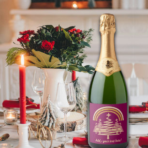 Étiquettes Pour Bouteilles De Vin Mousseux Festive Arbres à sapins étincelants Arc-en-ciel