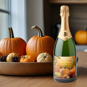 Étiquettes Pour Bouteilles De Vin Mousseux Fête Citrouille de Thanksgiving