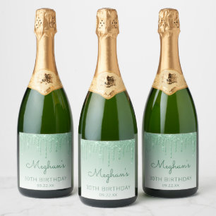 Étiquettes Pour Bouteilles De Vin Mousseux Fête d'anniversaire 30 ans Green Glitter Drip