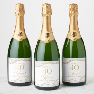 Étiquettes Pour Bouteilles De Vin Mousseux Fête d'anniversaire de 40 ans en agate élégante bl