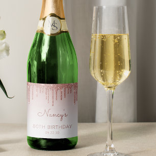Étiquettes Pour Bouteilles De Vin Mousseux Fête d'anniversaire de 80 ans avec paillettes rose