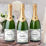 Étiquettes Pour Bouteilles De Vin Mousseux fête d'anniversaire lavande florales eucalyptus<br><div class="desc">Un élégant arrière - plan blanc décoré de fleurs de lavande et de verdure d'eucalyptus. Personnalisez et ajoutez un nom et une date.</div>