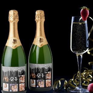Étiquettes Pour Bouteilles De Vin Mousseux fête d'anniversaire noir argent parties scintillan