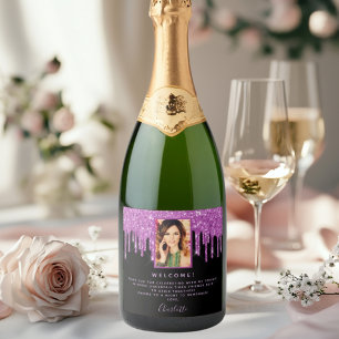 Étiquettes Pour Bouteilles De Vin Mousseux fête d'anniversaire noir violet parties scintillan