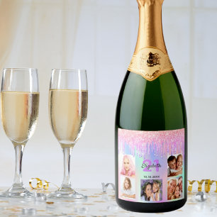 Étiquettes Pour Bouteilles De Vin Mousseux fête d'anniversaire photo personnalisée arc-en-cie