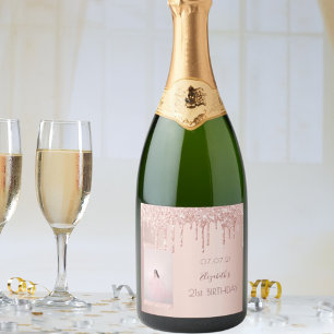 Étiquettes Pour Bouteilles De Vin Mousseux fête de 21e anniversaire photo rose gouttes partie