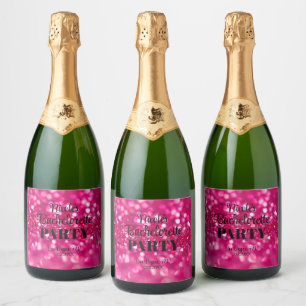 Étiquettes Pour Bouteilles De Vin Mousseux Fête de Bachelorette Moderne et Brillante Rose Cha