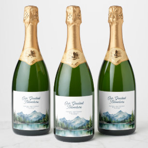 Étiquettes Pour Bouteilles De Vin Mousseux Fête de bébé aventure rustique en forêt montagne