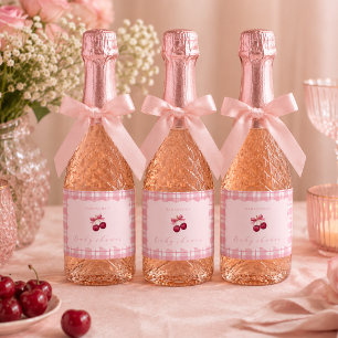Étiquettes Pour Bouteilles De Vin Mousseux Fête de Bébé Coquette Cerise Sur Le Haut