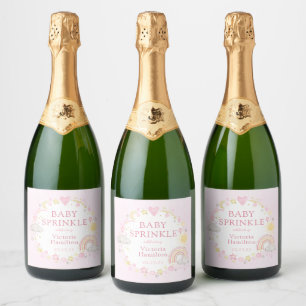 Étiquettes Pour Bouteilles De Vin Mousseux Fête de Bébé Fille Aquarelle Arc-en-Ciel