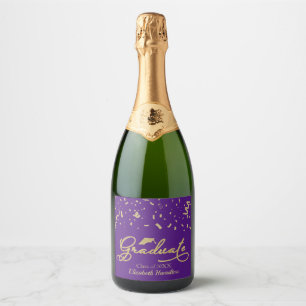 Étiquettes Pour Bouteilles De Vin Mousseux Fête de fin d'études en or et violet