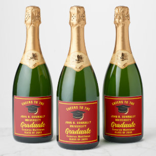 Étiquettes Pour Bouteilles De Vin Mousseux Fête de graduation personnalisée rouge jaune