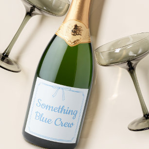 Étiquettes Pour Bouteilles De Vin Mousseux Fête de la mariée d'une demoiselle d'équipage bleu