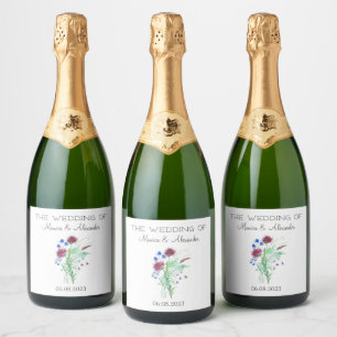 Étiquettes Pour Bouteilles De Vin Mousseux Fête de mariage au chardon Floral écossais