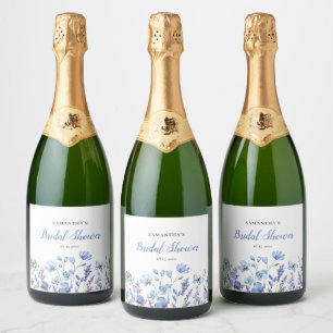 Étiquettes Pour Bouteilles De Vin Mousseux Fête de mariage floral Blue Wildflower