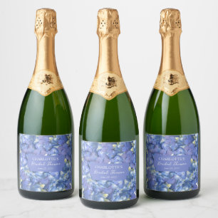 Étiquettes Pour Bouteilles De Vin Mousseux Fête de mariage personnalisée avec des hortensias