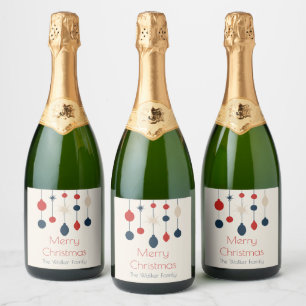 Étiquettes Pour Bouteilles De Vin Mousseux Fête de Noël Rouge Rétro