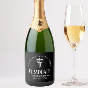 Étiquettes Pour Bouteilles De Vin Mousseux Fête de remise de diplôme personnalisée noire pour