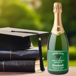 Étiquettes Pour Bouteilles De Vin Mousseux Fête de remise de diplôme personnalisée vert blanc