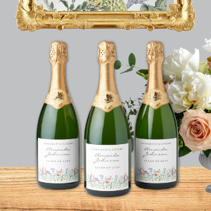 Étiquettes Pour Bouteilles De Vin Mousseux Fête de remise de diplômes d'infirmière Fleur sauv