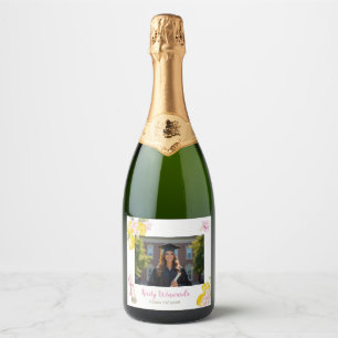 Étiquettes Pour Bouteilles De Vin Mousseux Fête de remise de diplômes Fleurs et Citrons à ray